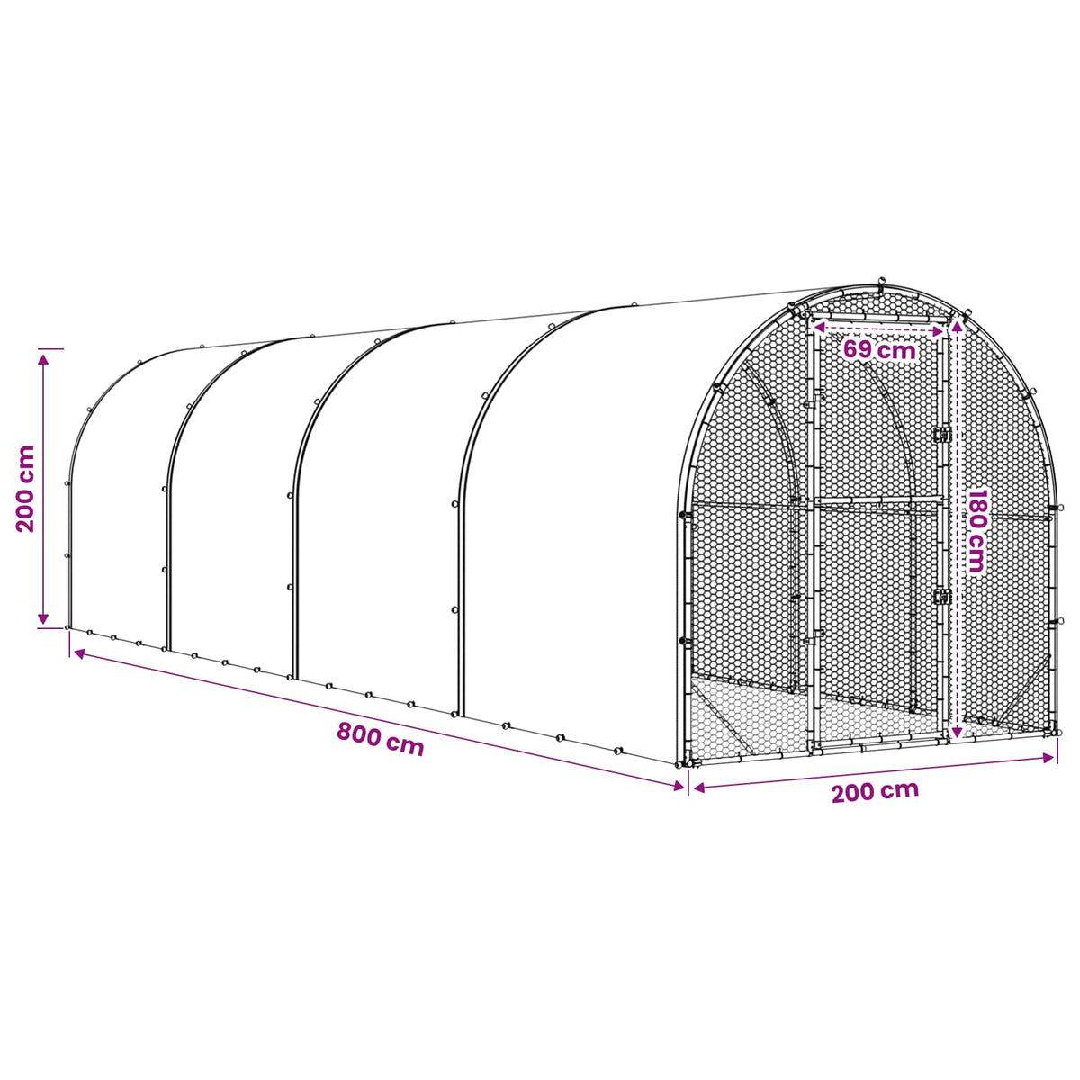 Kippenhok Zilver 800 X 200 X 200 Cm Gegalvaniseerd Staal