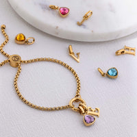 Adjustable Letter & birthstone bracelet silver