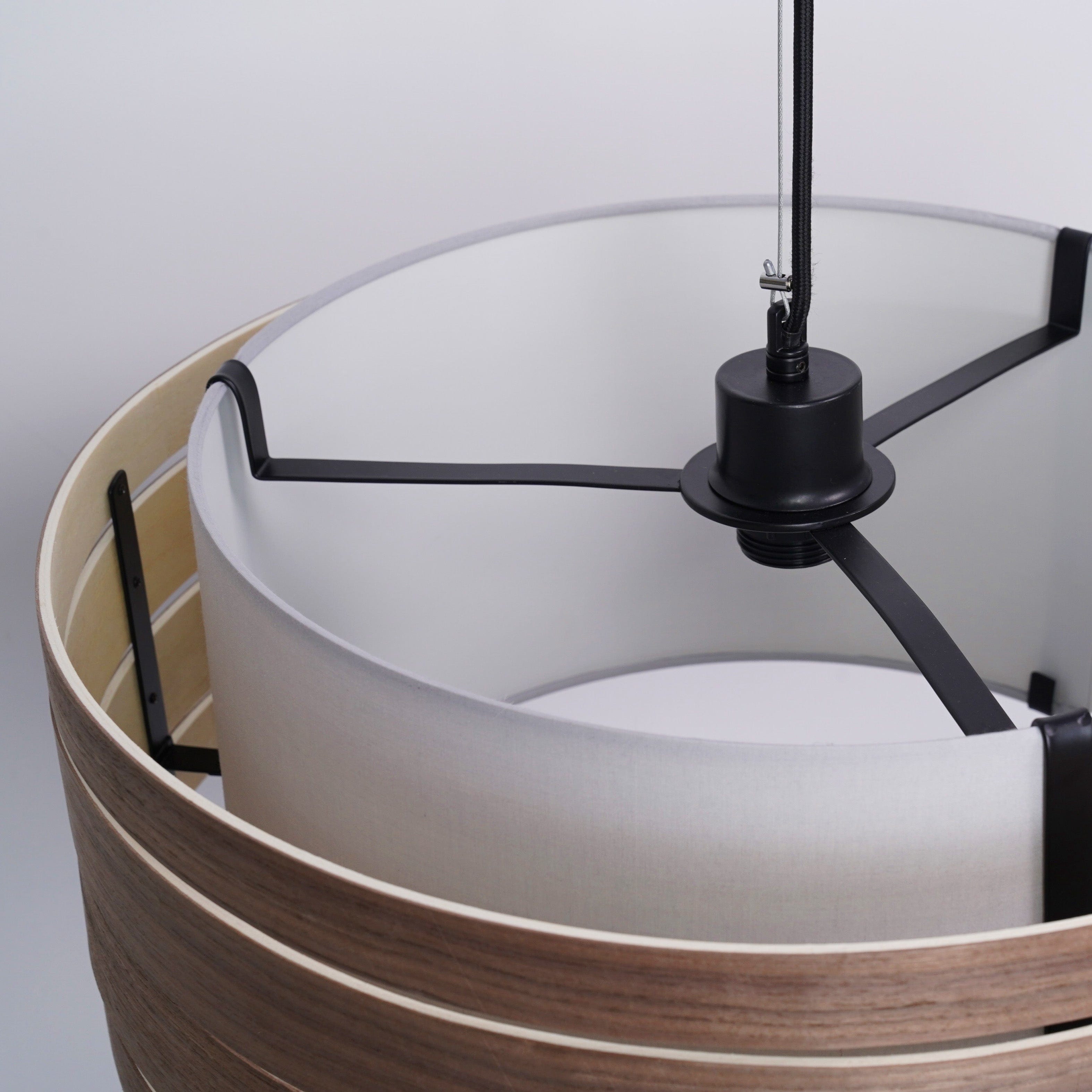 Lamp Shade - Wood (dark walnut veneer)-Fabric - 40 cm -  "Beam"