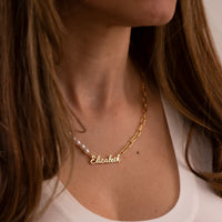Pearl link name necklace rosé gold